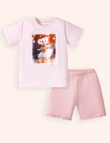 Cartoon Mouse Printed Cotton T-shirt Set